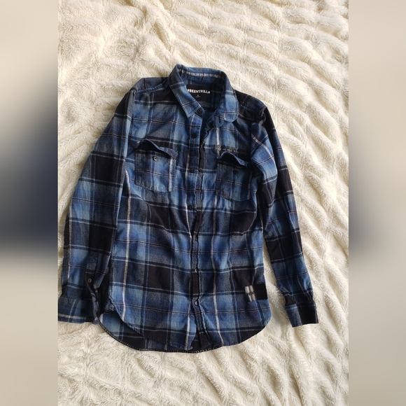 #beentrill# size small blue button up mens flannel Country Western